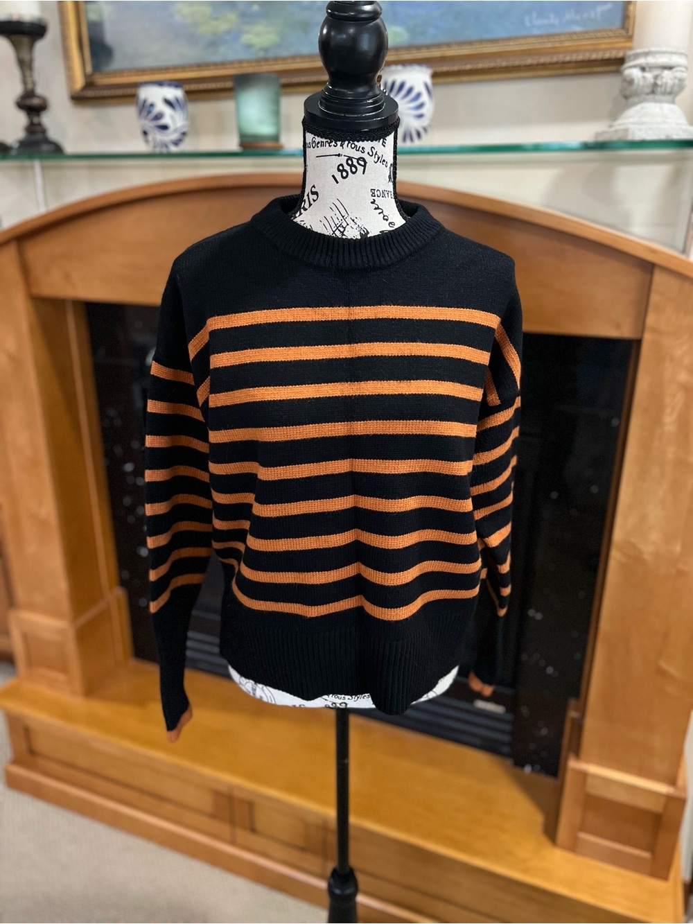 Philosophy Black and Orange Striped Crewneck Sweater